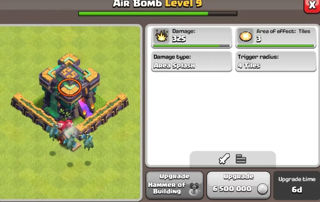 air bomb max levels coc