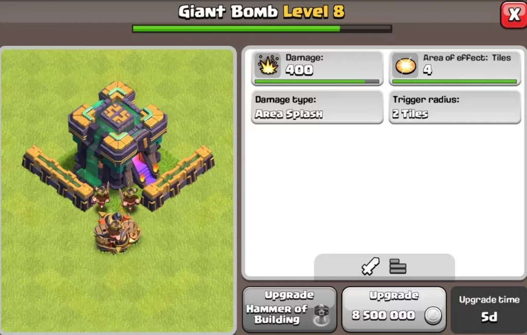 giant bomb max levels coc