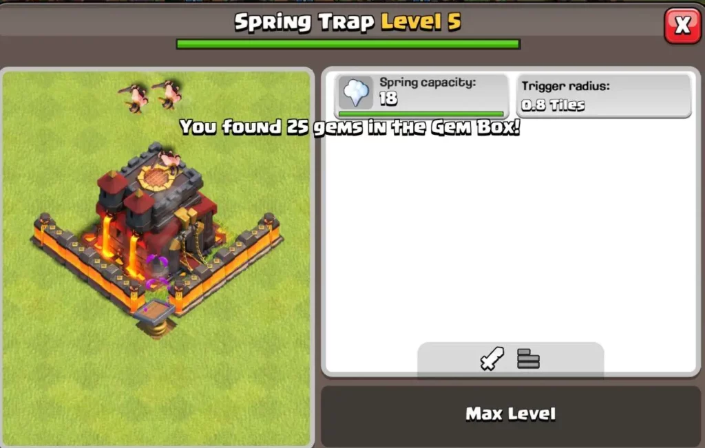 spring trap max levels coc